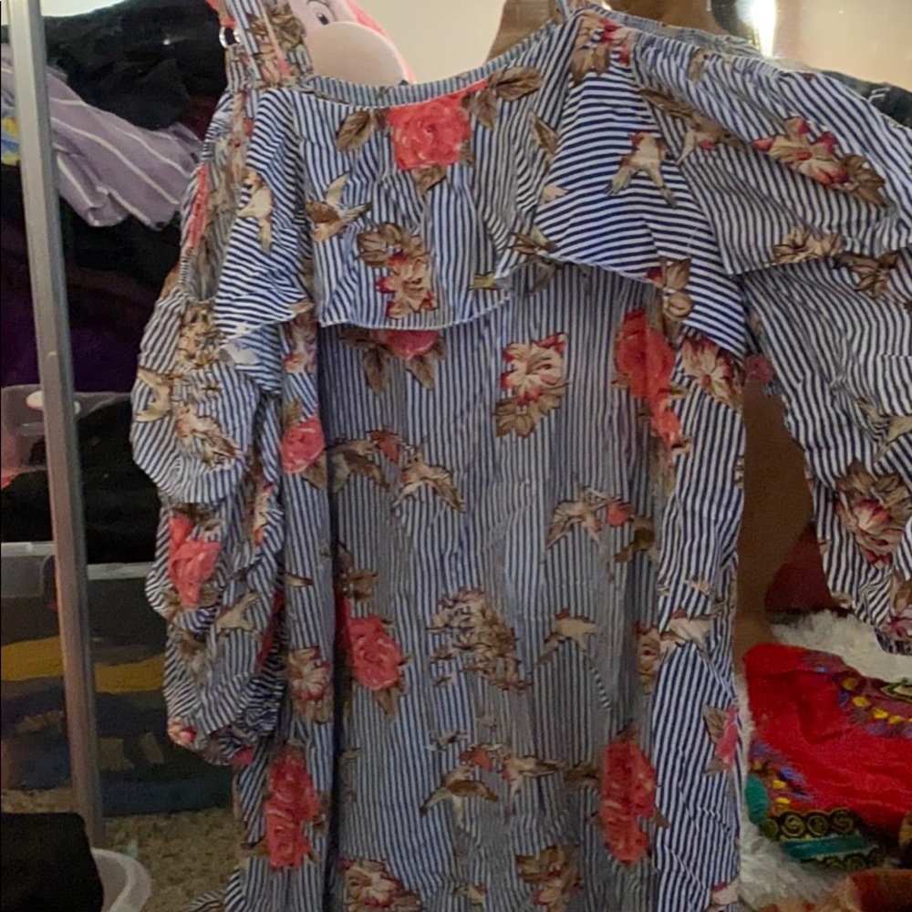 Off the shoulder dress with straps.
